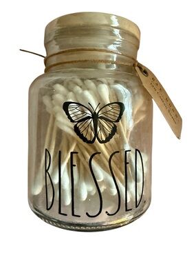 Rae Dunn White Cotton Swabs in Clear Jar